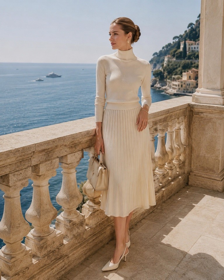 ON PARKS-AU 10/US 6-MERINO WOOL BLEND CREAM KNIT RIBBED A LINE MIDI SKIRT 