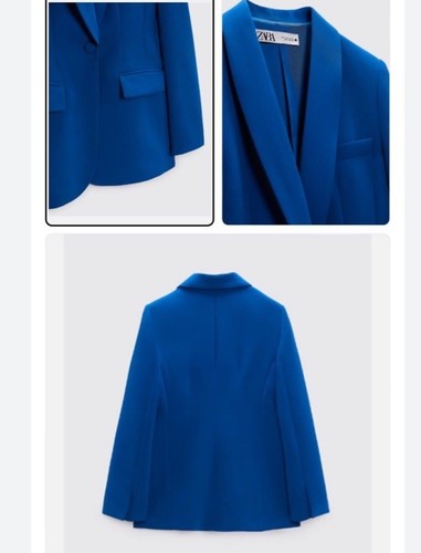 BNWT ZARA Blue Fitted Blazer with Tuxedo-Style Collar Size L Ref 2320/178 - Picture 4 of 5