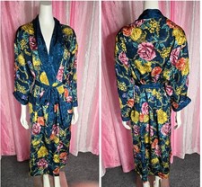 Victoria's Secret Vintage Gold Label Floral Satin Belted Kimono Robe Size Small