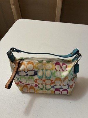 Coach Signature Multicolor Small Shoulder Bag Zip Closure, Detachable Strap