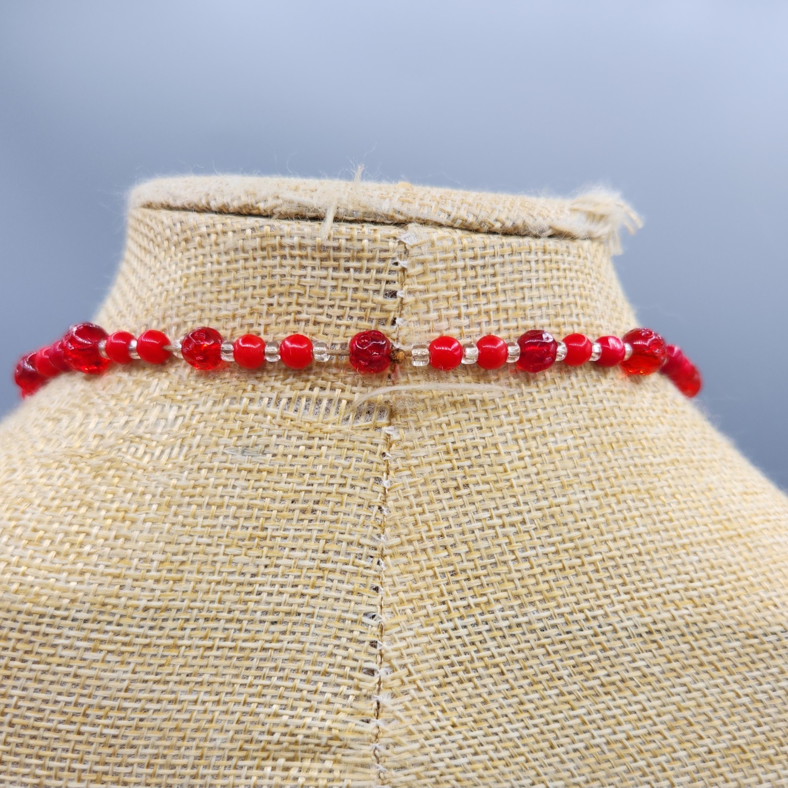 Art Deco Red Pressed Dimpled Translucent Opaque G… - image 5