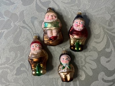 Lot of 4 Lauscha German Glass Dwarf s Christmas Ornaments, Initialed on backs