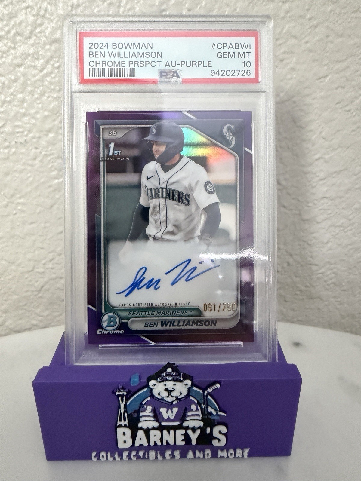 2024 Bowman Chrome 1st Ben Williamson Auto Purple /250 PSA 10 GEM Rays Prospect