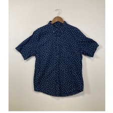 GEORGE Mens Classic Fit Navy Blue Short Sleeve Button Up Shirt M 38-40 Geo Print