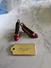 Coach Keychain rare wizard of oz ruby red slipper Dog Tag gold tone Charms