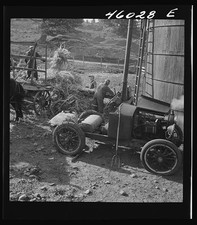 Photo:1941 Farm Silo Filling Hay Chopper Tractor Workers