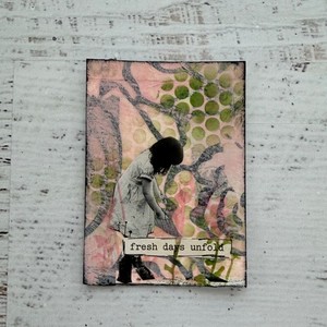 ACEO Original Art Card Mixed Media Collage Spring "Fresh Days Unfold"