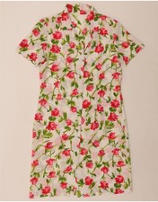 VINTAGE Womens Short Sleeves Shirt Dress IT 48 XL White Floral Polyester CR03