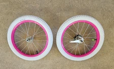 16" Bicycle Front Rear Tires Pink Wheel Coaster Brake 2.125 White Tire Kids Bike