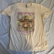 Simply Southern Beige Crewneck T Shirt If I’m Too Much Highland Cow Sz XL