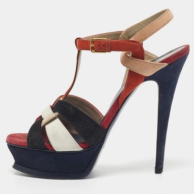 Saint Laurent Sandalen Paris Tribute Größe 38,5 Mehrfarbig Wildleder Riemchen