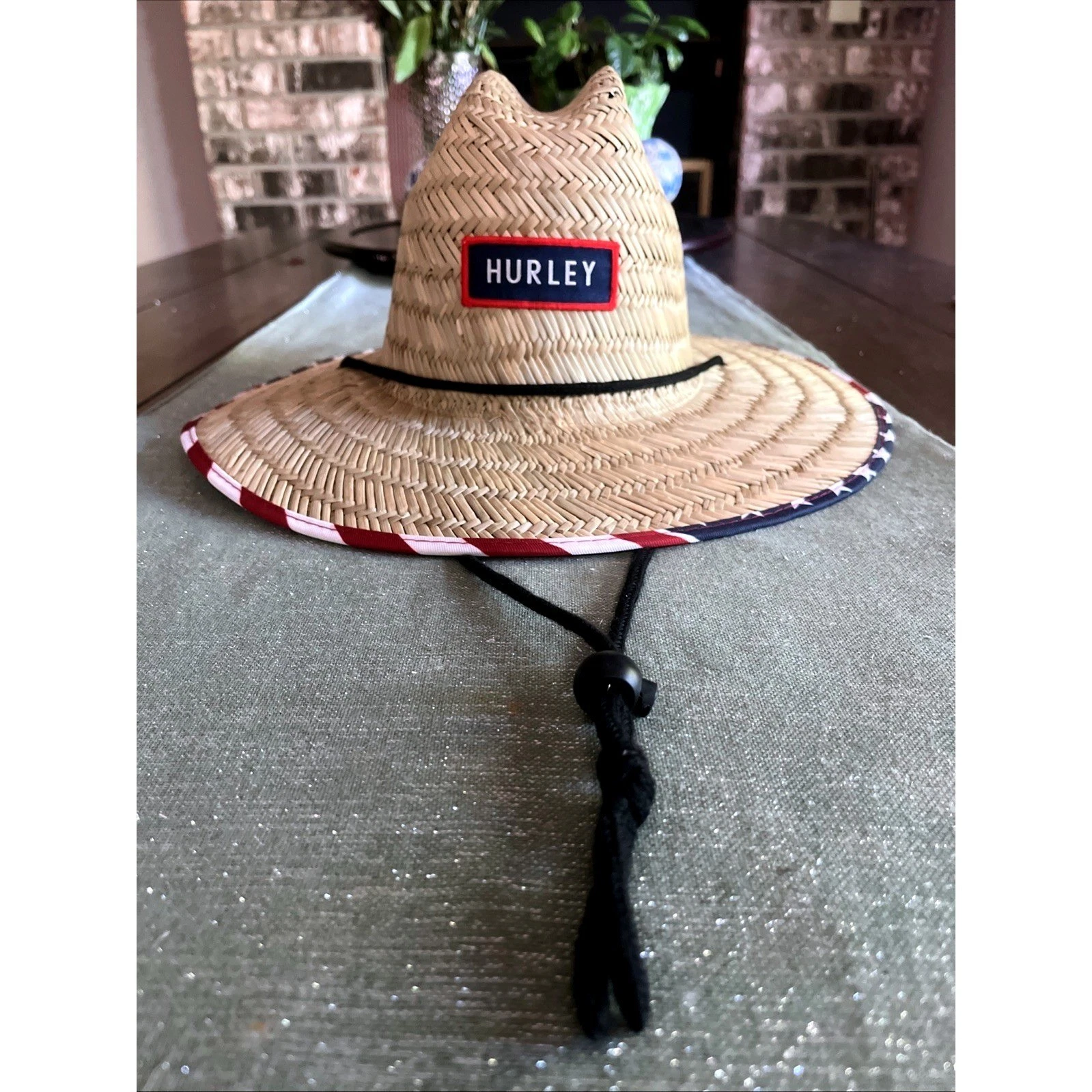 Men's Hurley Bayside Straw Sun Lifeguard Beach Hat One Size Red/White/Blue