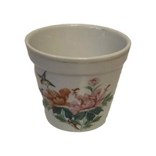 Hand Painted Rubens China 3.5 X 4 Inch White Flowerpot With Birds Flowers