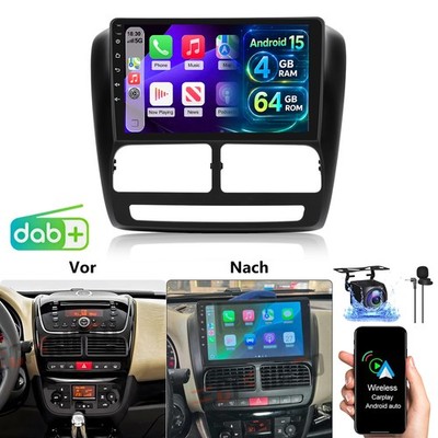 4+64GB Android 15 CarPlay Autoradio GPS Navi Für Fiat Doblo MK2/Opel Combo D DAB