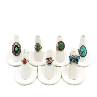 Southwest Sterling Turquoise Red Coral Malachite 5 7.75 Ring Lot of 7 #S4579 4