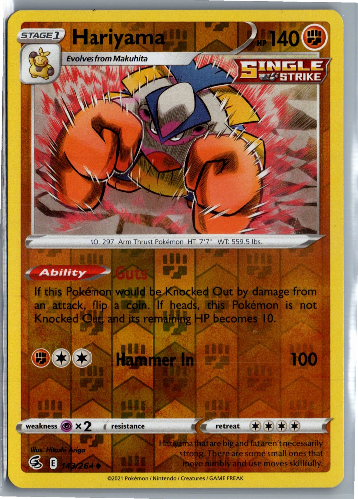 Hariyama Reverse Holo Fusion Strike 143/264 Pokemon Card