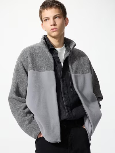 UNIQLO Fleece Full-Zip Jacket S-4XL Color Block Stand Collar Men 479793 NWT