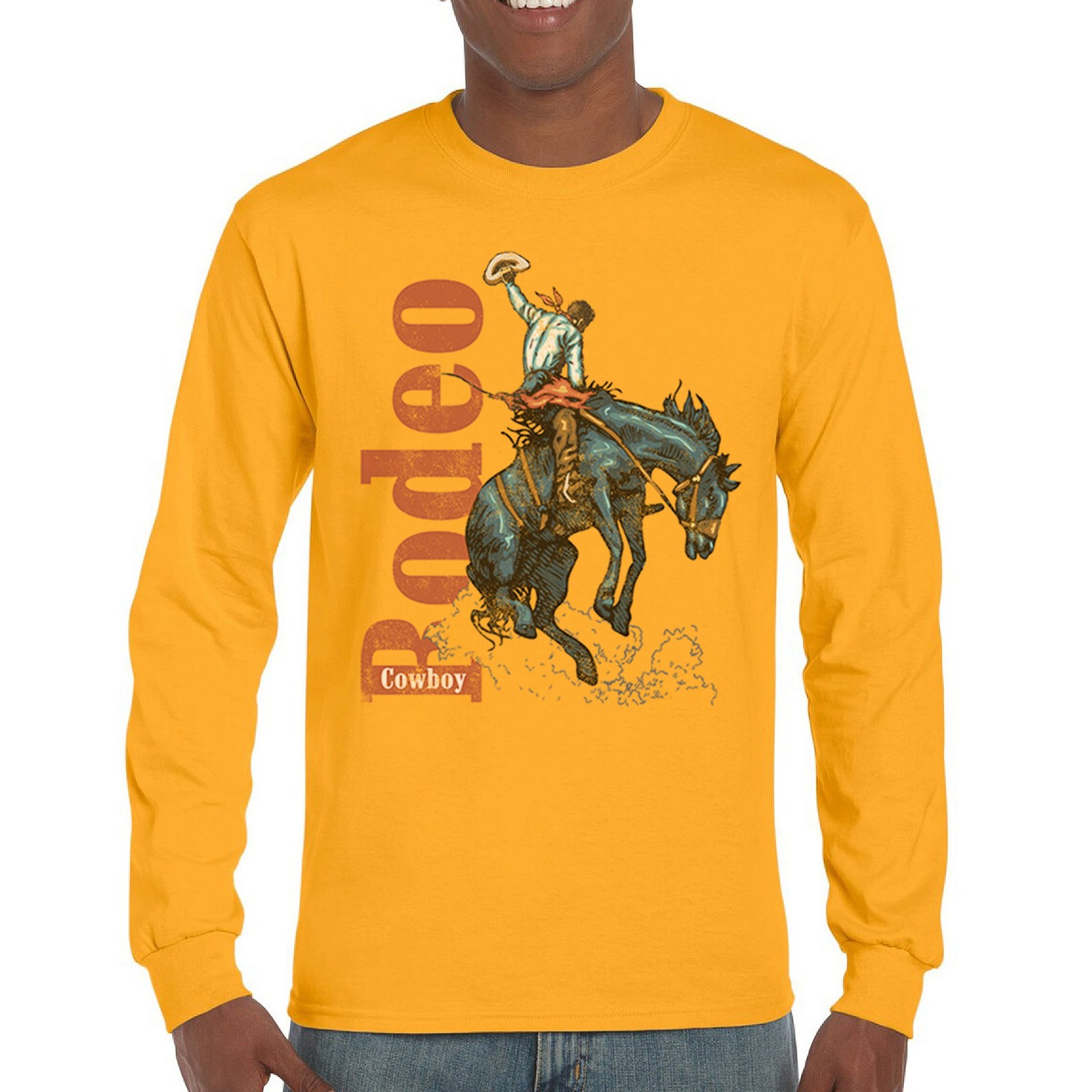 ALTRA T shirt manica lunga cowboy rodeo Bucking Bronc equitazione vita di campagna