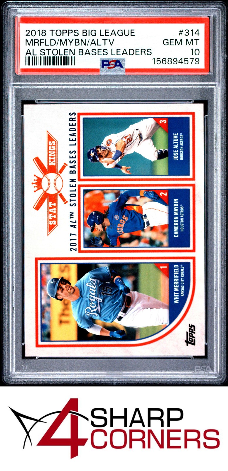 2018 TOPPS BIG LEAGUE AL STOLEN BASES LEADERS #314 JOSE ALTUVE POP 2 PSA 10 view 1