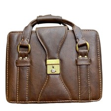 Vintage Brown Faux Leather Briefcase Camera Case Box Bag Brass Hardware Retro