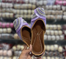Damen Punjabi Jutti Hochzeit Mojari Flach UK Größe 4-8 Khussa Süß Schuhe Lila