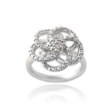 925 Silver Diamond Accent Flower Ring