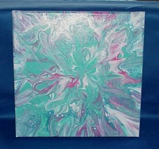 ORIGINAL ACRYLIC PAINTING ABSTRACT ART Wall Decor fluid pour Pink Teal
