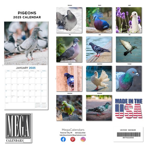 Calendario Palomas 2025 - Lindo Calendario de Pared Animal - ¡Hecho en EE. UU.! - Imagen 3 de 8