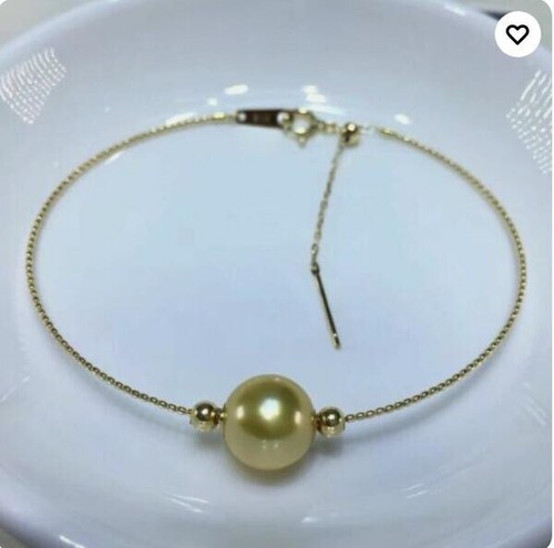 Gorgeous AAAAA 10-11mm Round South Sea Golden pearl Bracelet 7.5-8" 925S - Picture 5 of 6