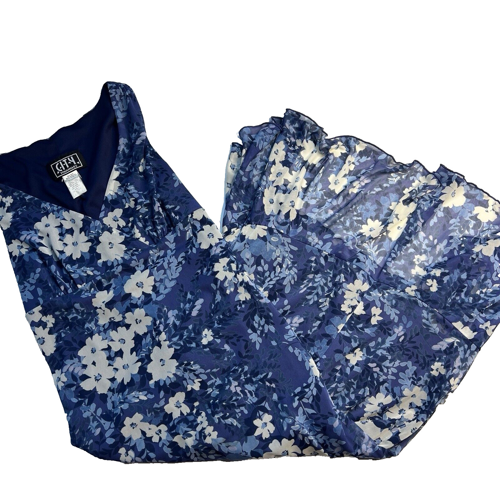 Vtg Y2K City Triangles Dress Women 90s Fairy Blue Dress