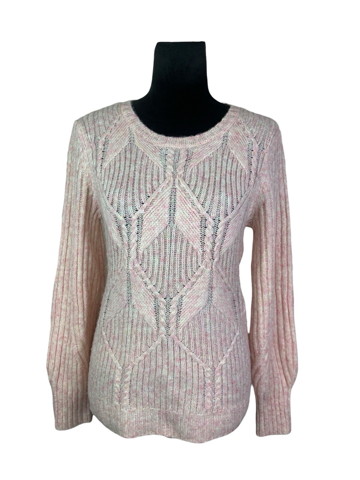 Talbots Size Petites M Pink Cable Knit Wool Blend Pullover Sweater