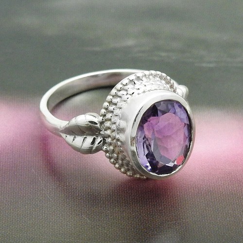 Mujeres Regalo Gema Amatista Anillo Talla 8 925 Plata de Ley Joyería K51