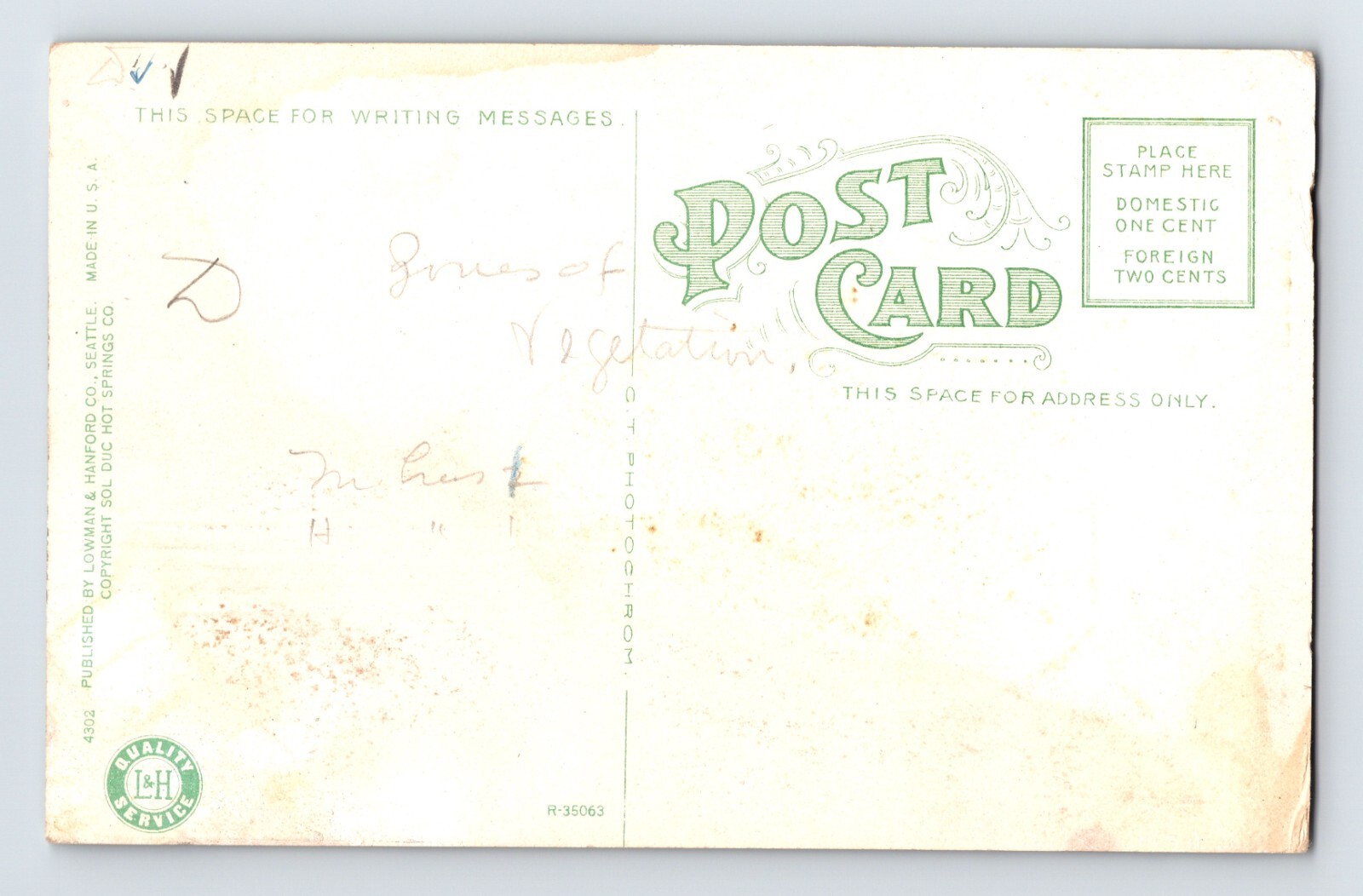 Postcard Washington Elwha Valley W Lake Crescent Sol Duc Hot Springs