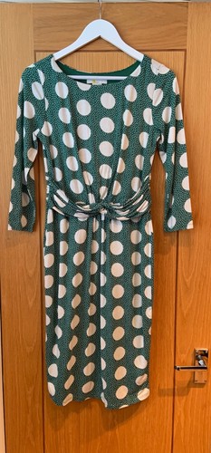 BODEN Michelle Green Polka Dot Jersey Dress Spot On Spot UK 10 R Stretch Classic - Picture 2 of 18