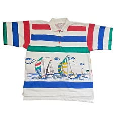 Vintage Lindsey Blake Sport Women’s Medium Sailboat collared Boxy SS Shirt
