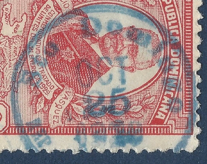 SELLO DE REPÚBLICA DOMINICANA CON MATASELLOS DE HIJO AZUL, PIEZA BONITA RARA Foto 2 de 3