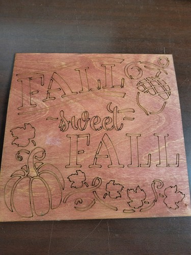 Laser Engraved Burned Wood Sign / Door Plaque FALL SWEET FALL Red Stained