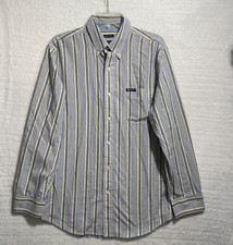 Chaps Mens Button Shirt Multicolor Striped Medium Cotton Long Sleeve Collared