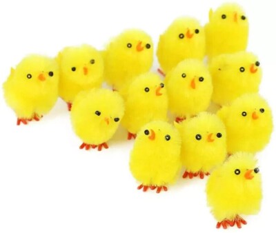 12 Stück Mini gelbe Küken flauschige Haube Mütze Osterei Deko Kinder Basteln