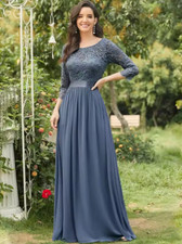 Elegant Floor-Length Mother of Bride Dress Long Full Sleeve A-LINE Crew Neck