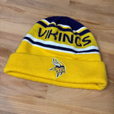 Minnesota Vikings Hat Cap Youth One Size Yellow Purple Beanie Winter Hat