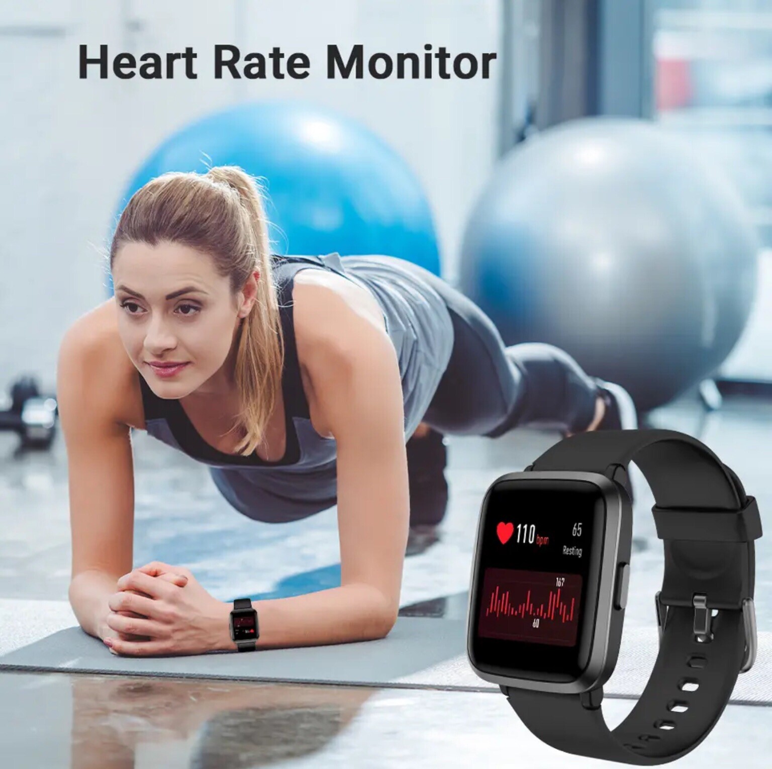 YAMAY Smart Watch Blood Pressure Blood Oxygen Heart Rate Monitor Black