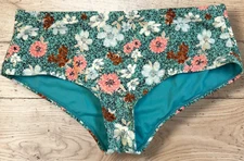 TIME AND TRU Women's Mid-Rise Cheeky Swim Bottoms - Size L (12-14) - Teal Floral