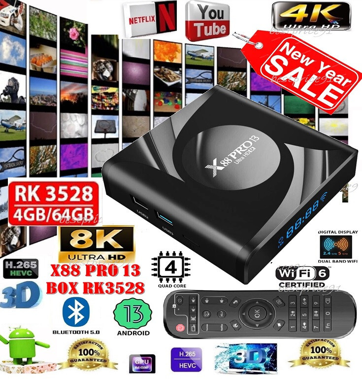 X88 PRO 13 RK3528 Android 13 Smart TV Box 4G+64G Wifi6 BT 4K