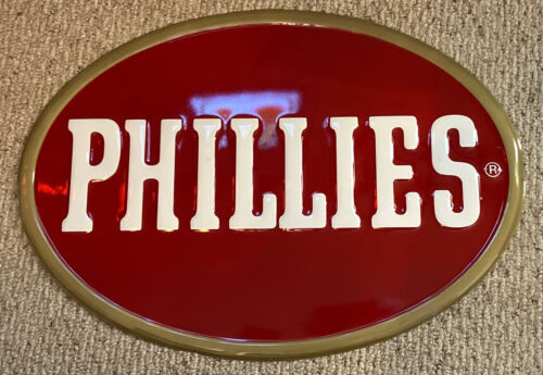 PHILLIES Blunts Cigars EMBOSSED Tobacco SIGN tin Vintage 26" OVAL -RARE NOS