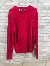 Chaps Ralph Lauren Men Holiday Dark Red Cotton Cable Knit Crew Neck Sweater Sz L