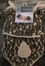 Hand Crocheted Hat and Diaper Cover Set Booties 0-9 Months Deer theme