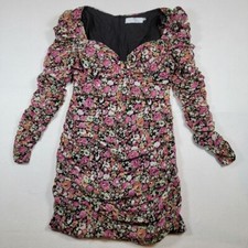 ASTR The Label Jadine Ruched Mini Dress Sz M Fuchsia Floral Sweetheart