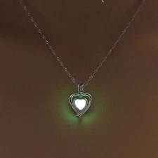 Metal 3/4" HEART Glow in the Dark Dangle Pendant 18" Necklace Luminous