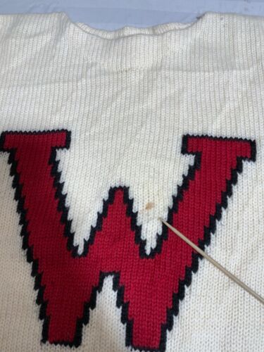 Vintage Grandpa Knit Wool Varsity Letterman Sweater Size Large Beige - Picture 4 of 4